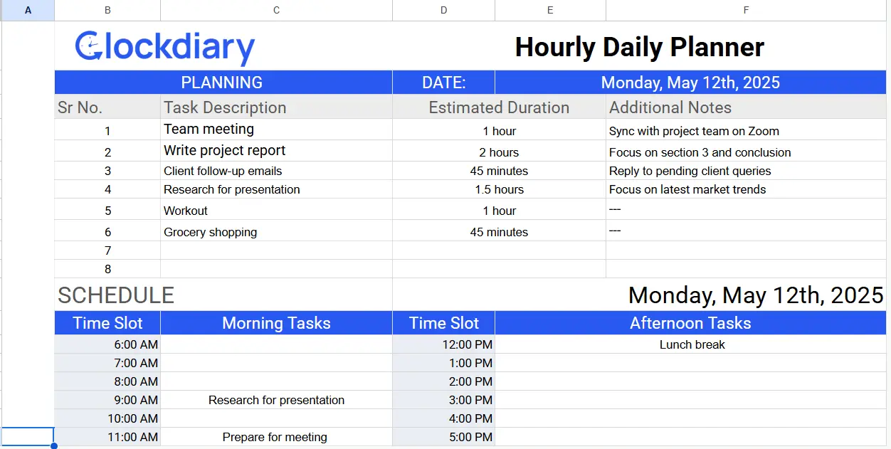 Hourly Daily Planner