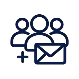 Icon of three team members with an email envelope and plus sign, representing team invitations for the time clock app.