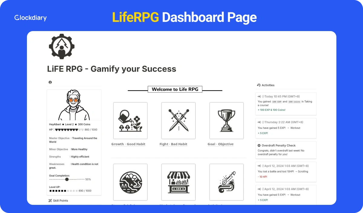 LifeRPG Dashboard Page