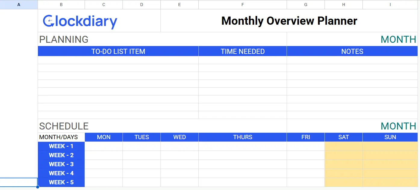 Monthly Overview Planner