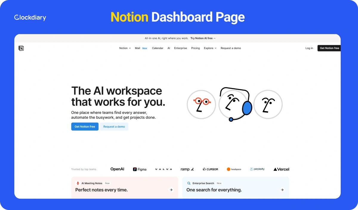 Notion, one of the best goal tracking apps Dashboard Page