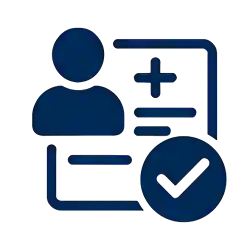 Icon of a user profile with a plus sign and a check mark, representing account signup for the time clock app.
