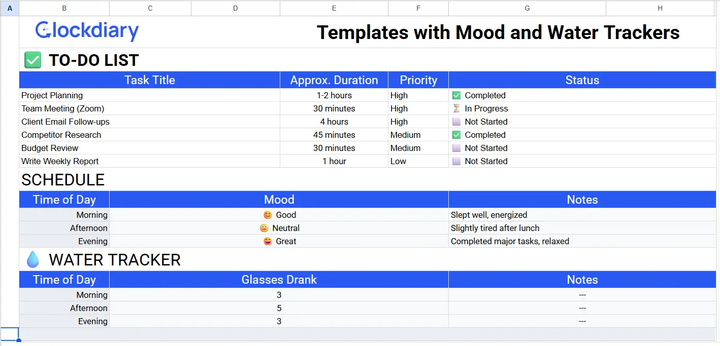 Templates with Mood and Water Trackers