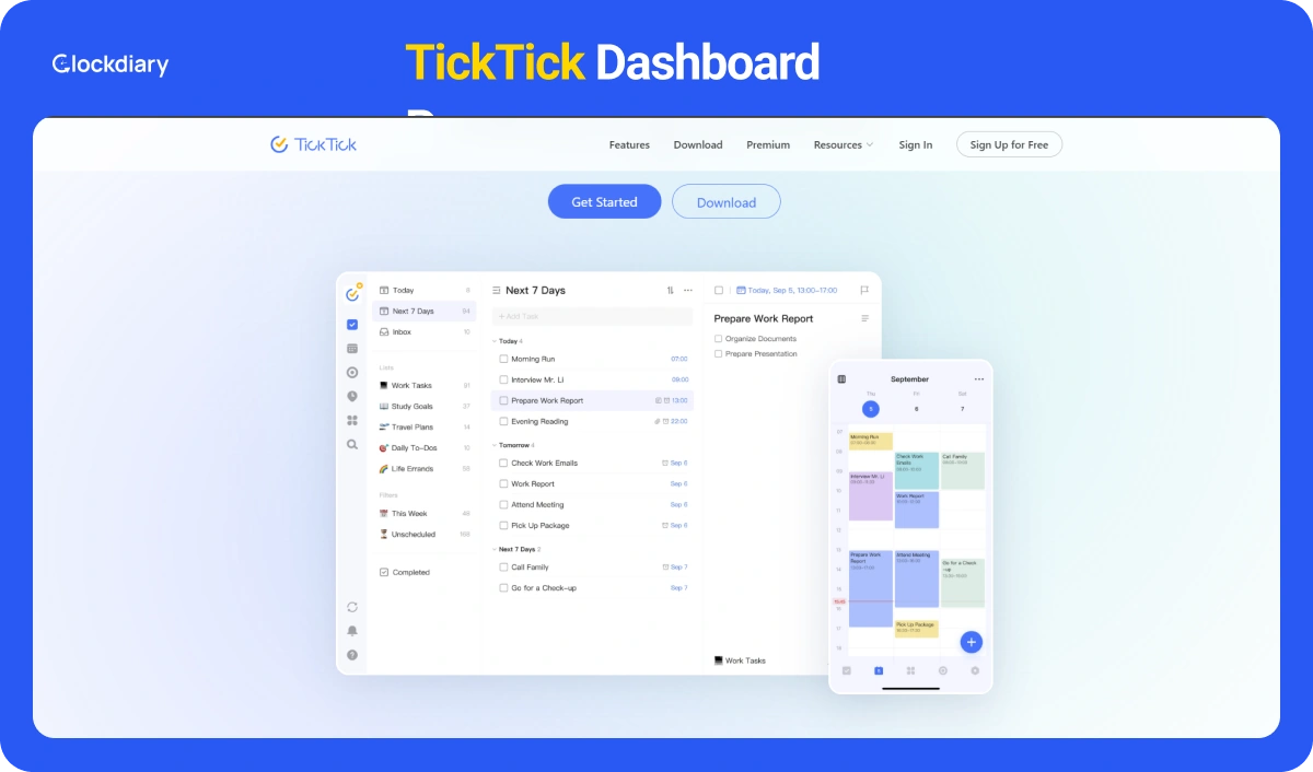 TickTick Dashboard Page