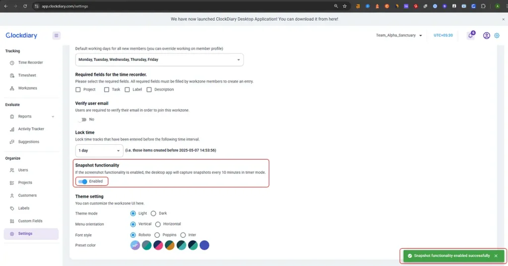 screenshot functioanlity ON dashboard