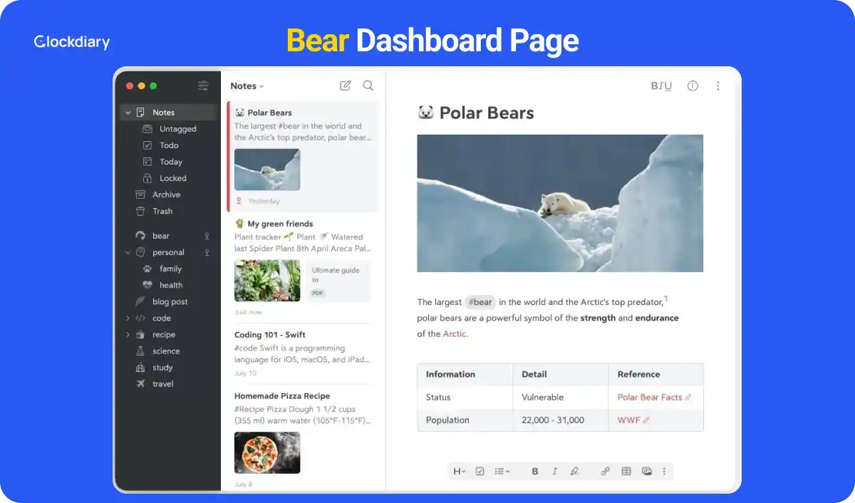 Bear Dashboard Page