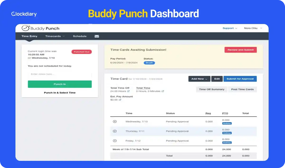 Buddy Punch Dashboard Page