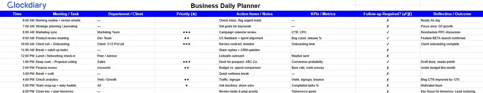 Business Daily Planner