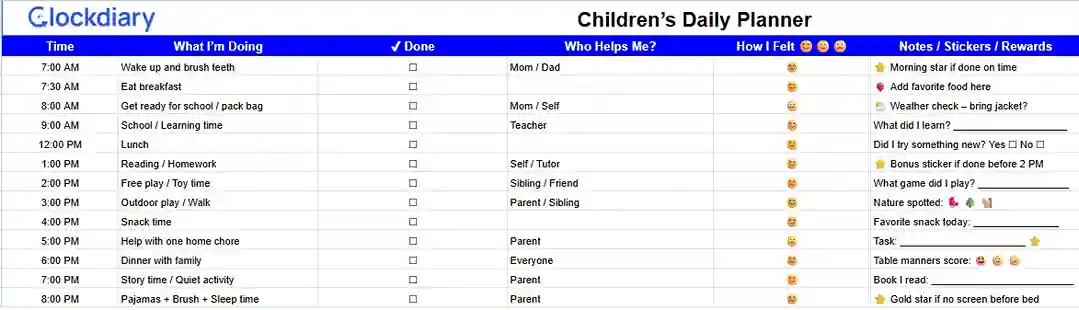 Children's Daily Planner Templates