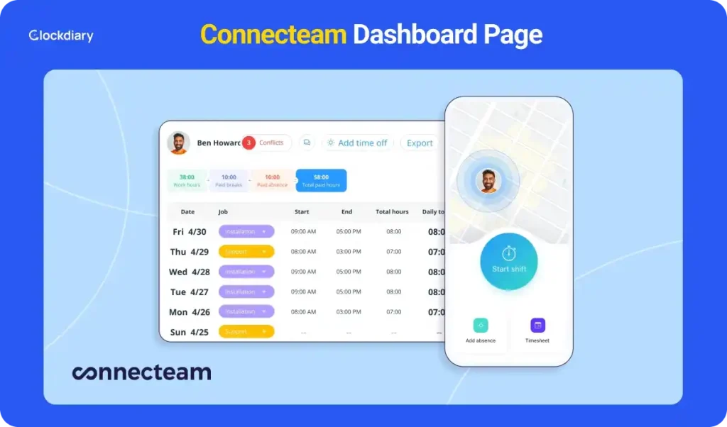Connecteam Clock In Clock Out App Dashboard Page