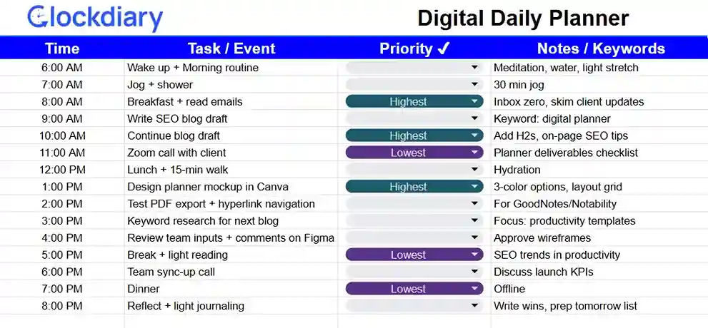 Digital Daily Planner Templates