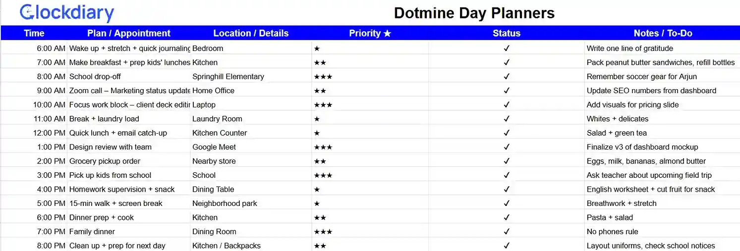 Dotmine Day Planners, one of the best daily planner templates