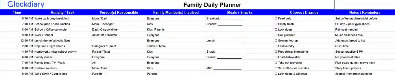 Family Daily Planner