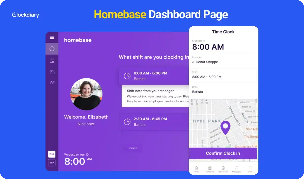 Homebase Clock In Clock Out App Dashboard Page
