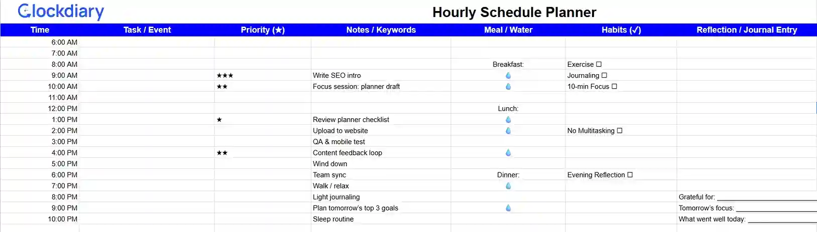 Hourly Schedule Planner
