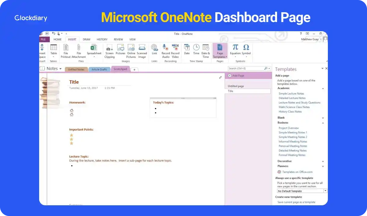 Microsoft OneNote , one of the best Evernote alternatives dashboard page
