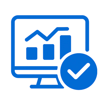 Report dashboard icon with graph and approval check mark for monitoring and approving logged hours