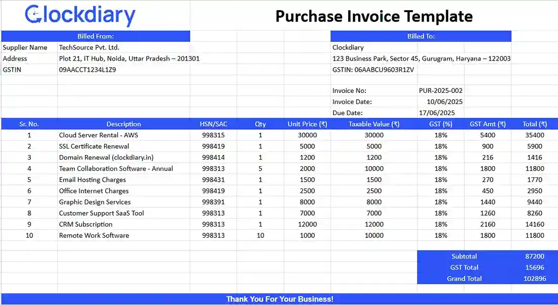 Purchase Invoice Template, one of the most important types of invoices