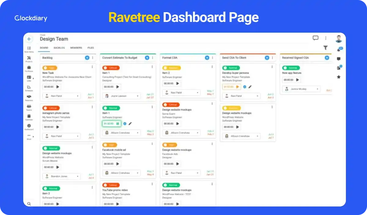 Ravetree Dashboard Page