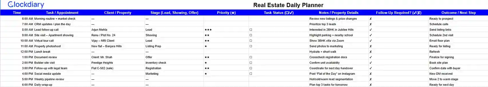 Real Estate Daily Planner Templates 
