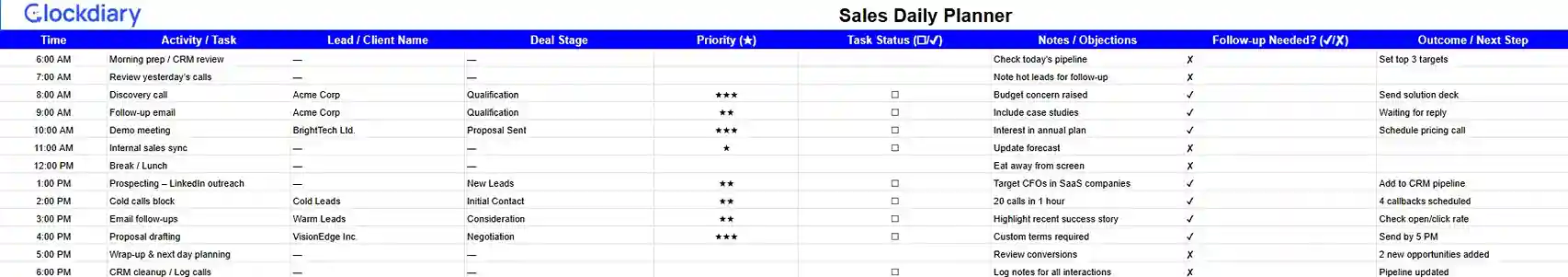 Sales Daily Planner