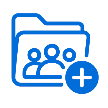 Team collaboration icon with multiple users and a plus sign indicating project setup and team invitation
