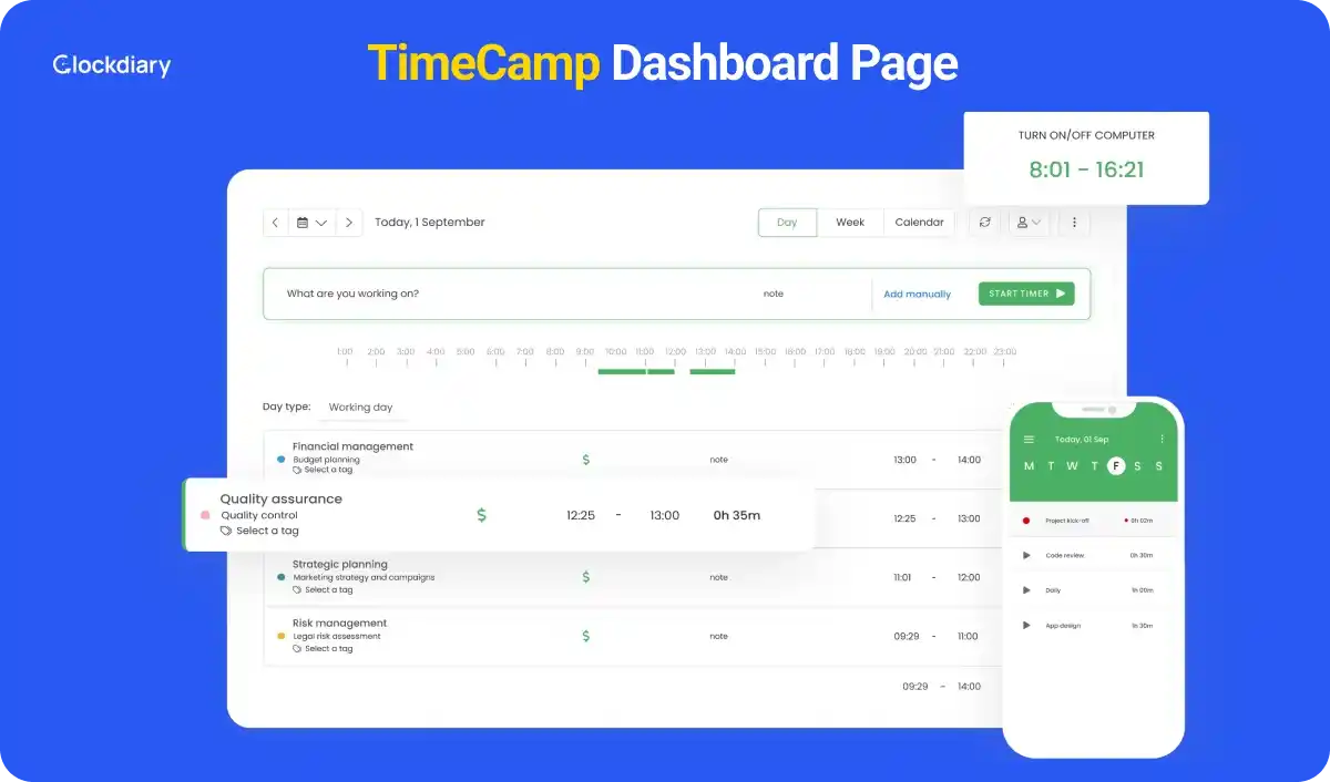 TimeCamp Dashboard Page