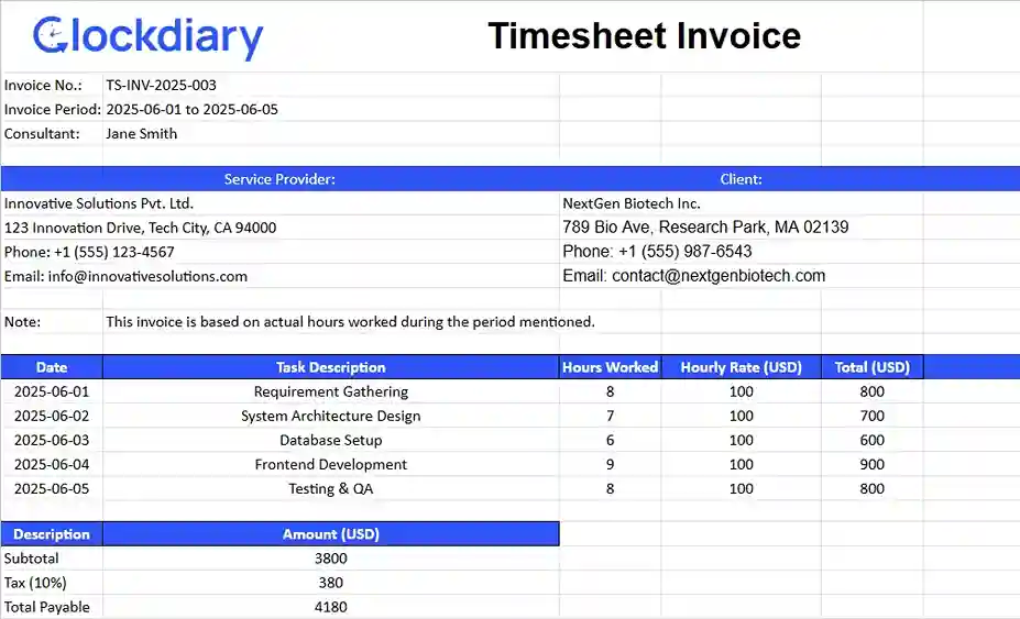 Timesheet Invoice 