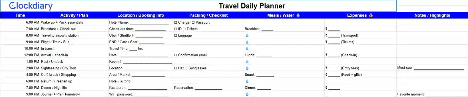 Travel Daily Planner