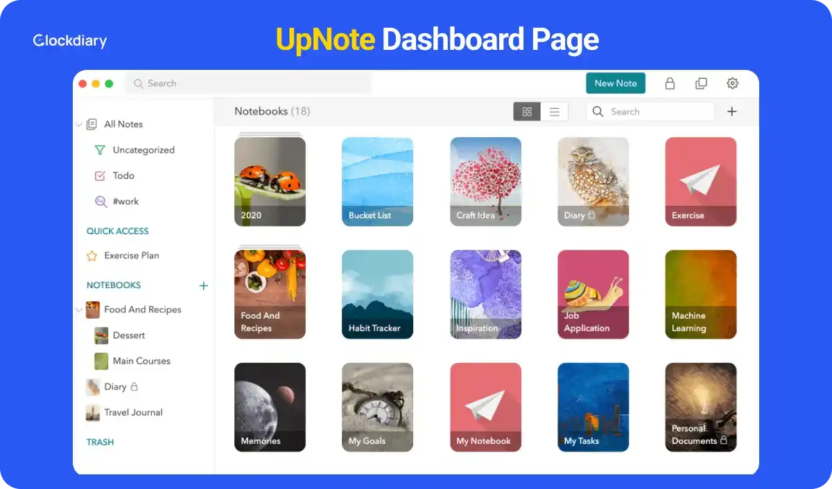 UpNote Dashboard Page