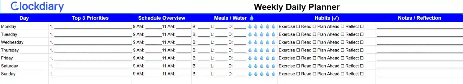 Weekly Daily Planner Templates 