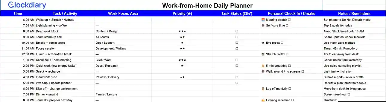 Work-from-Home Daily Planner Templates 