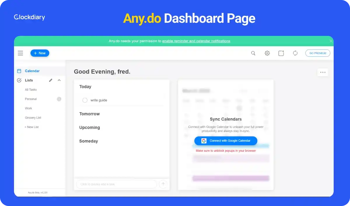 Any.do Dashboard Page