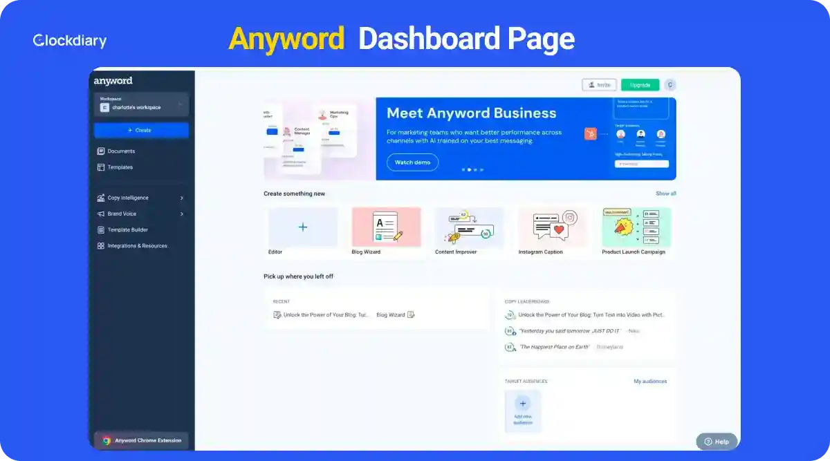 Anyword Dashboard Page