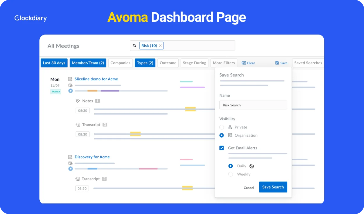Avoma Dashboard Page