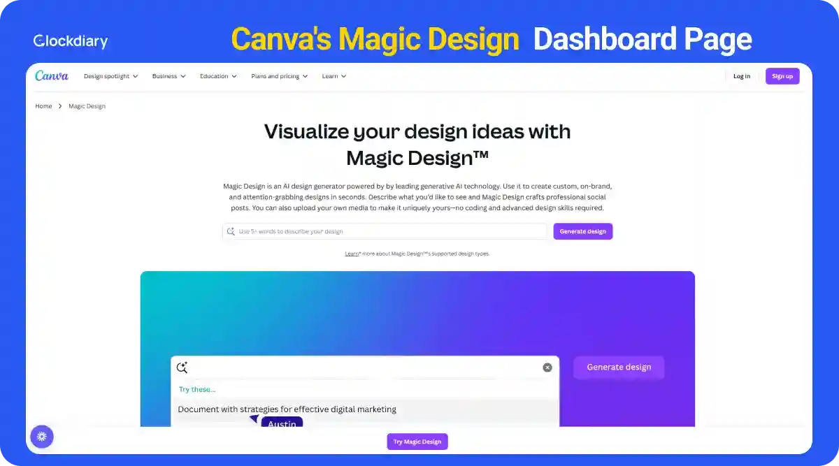 Canva's Magic Design Dashboard Page