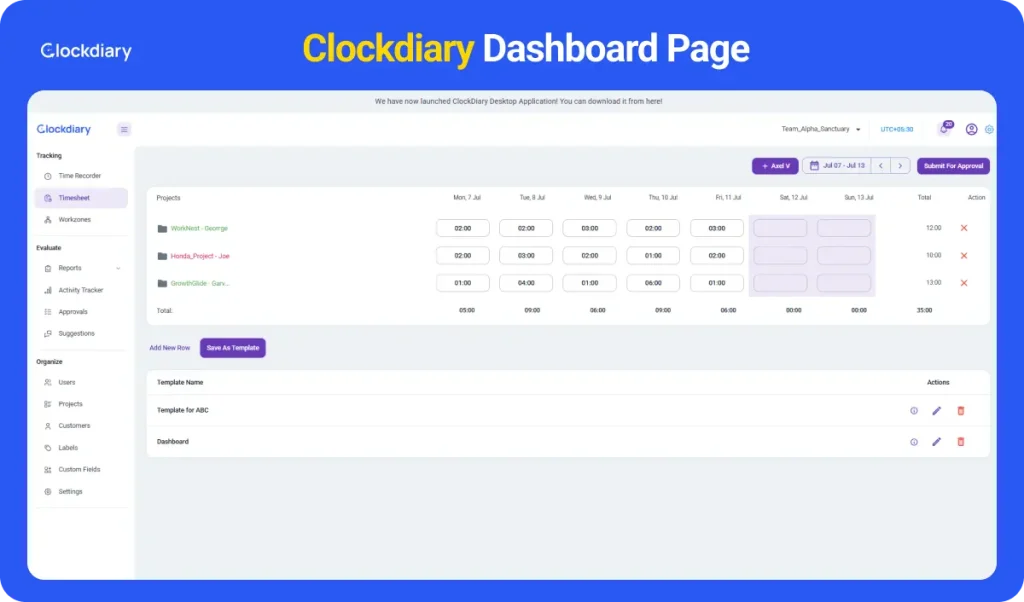Clockdiary Interface