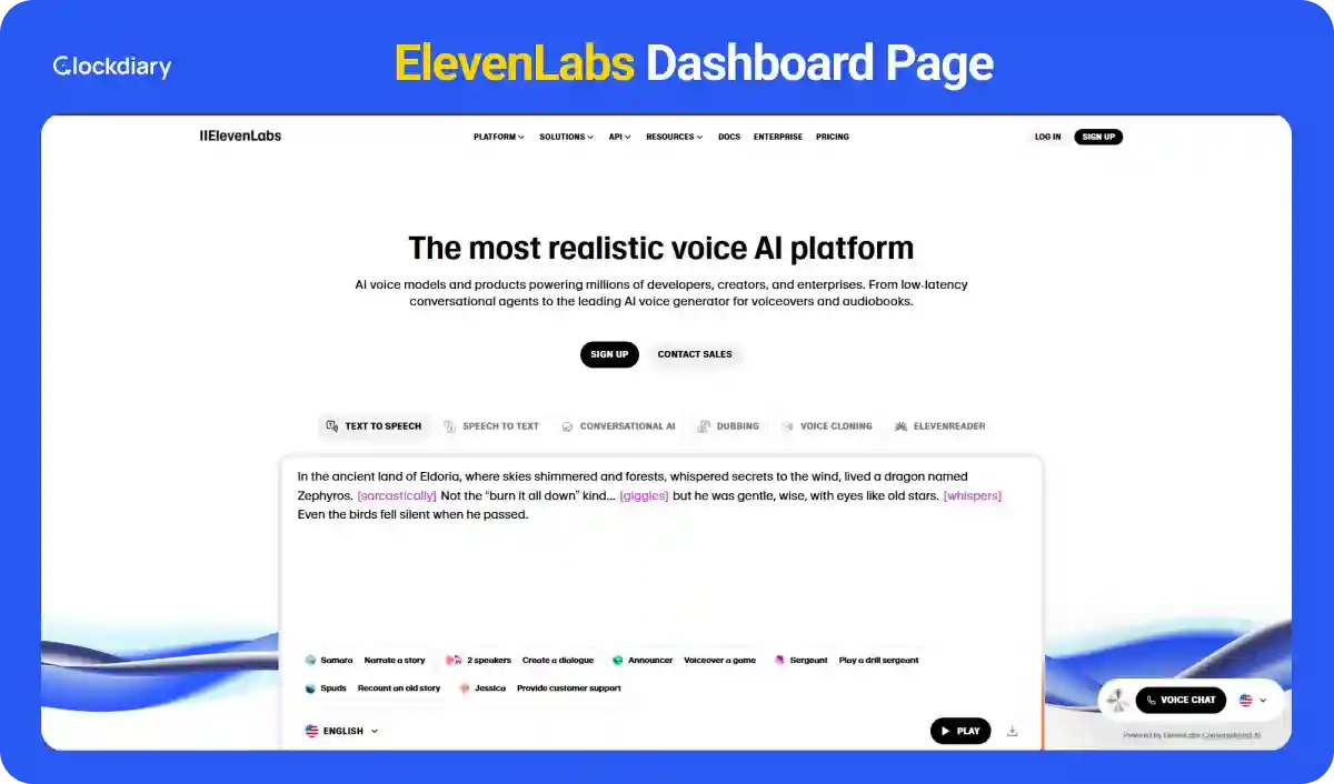 ElevenLabs Dashboard Page