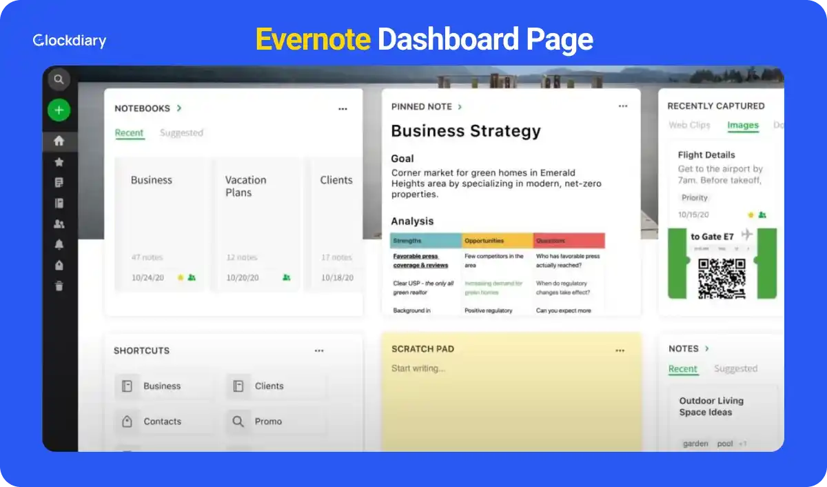 Evernote Dashboard Page