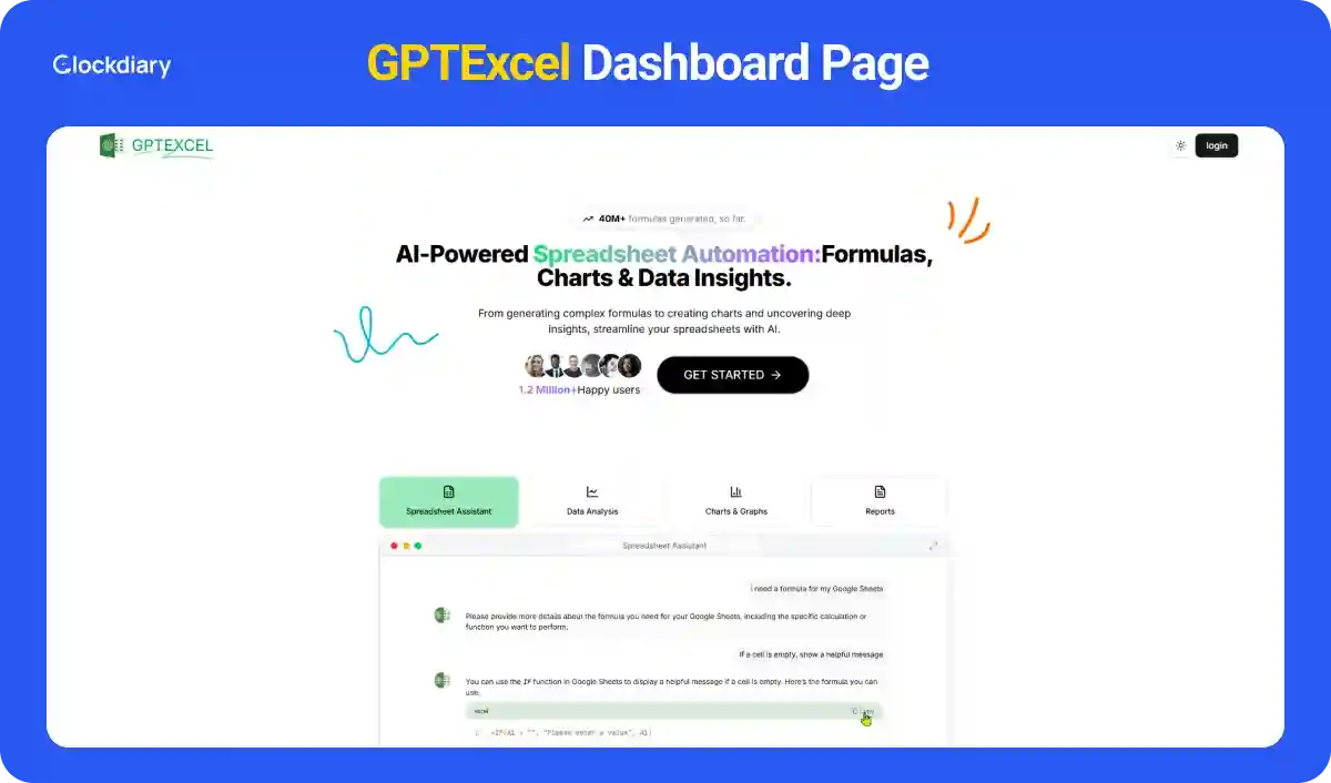 GPTExcel Dashboard Page