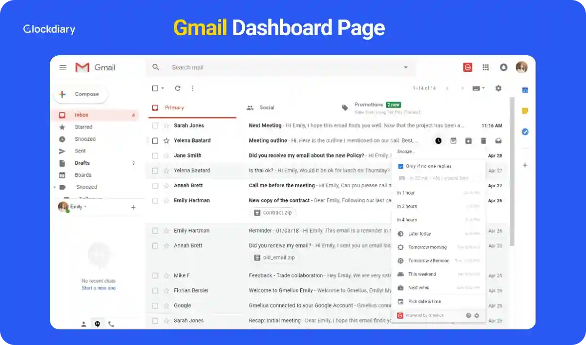 Gmail Dashboard Page