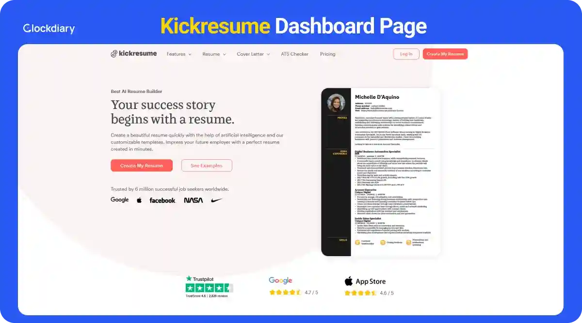 Kickresume Dashboard Page