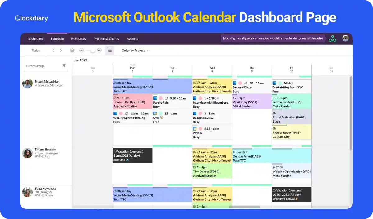 Microsoft Outlook Calendar Dashboard Page, one of the best daily planner apps