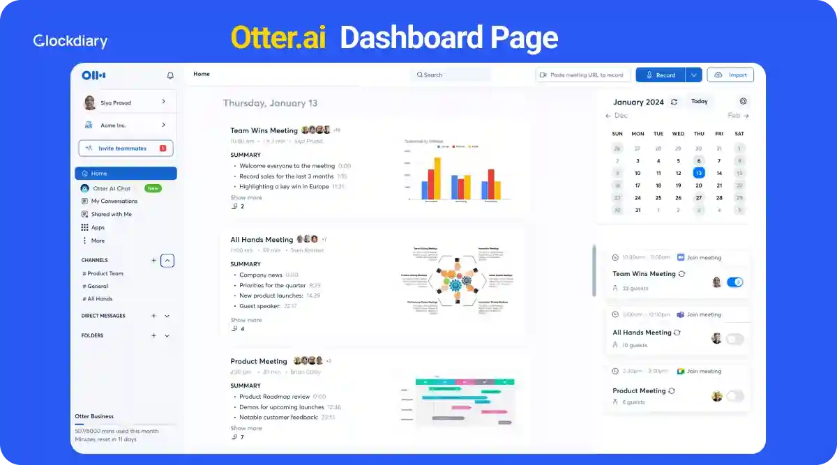 Otter.ai Dashboard Page