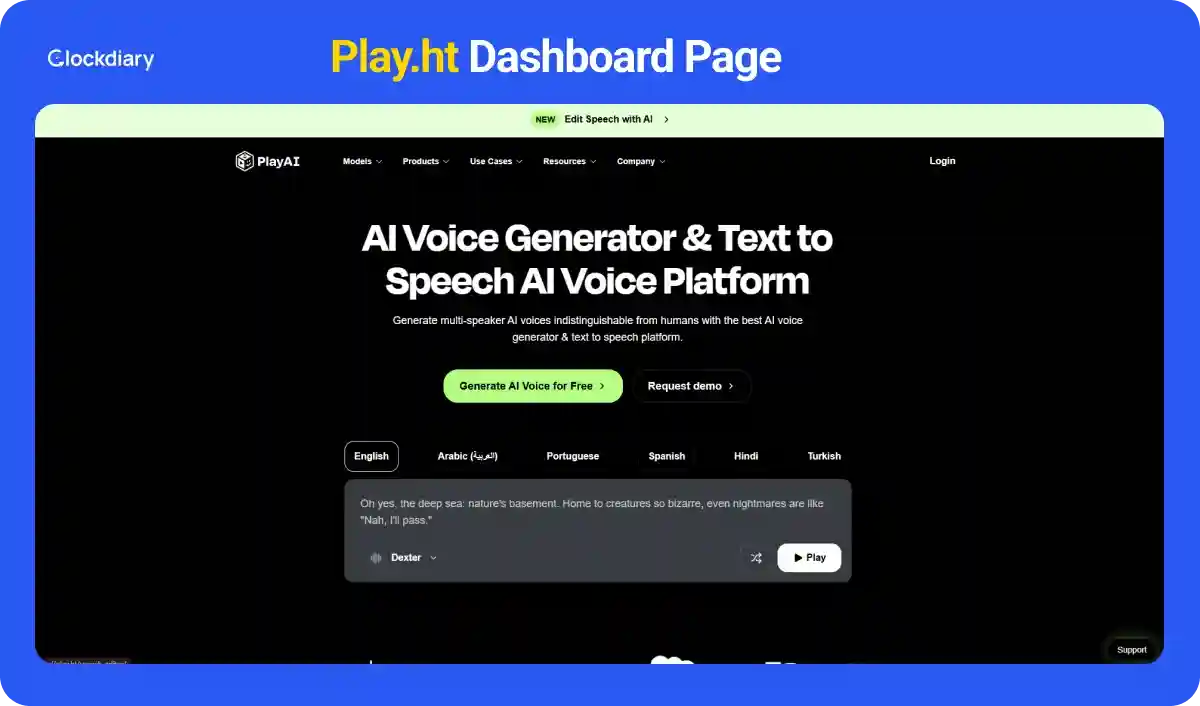 Play.ht Dashboard Page