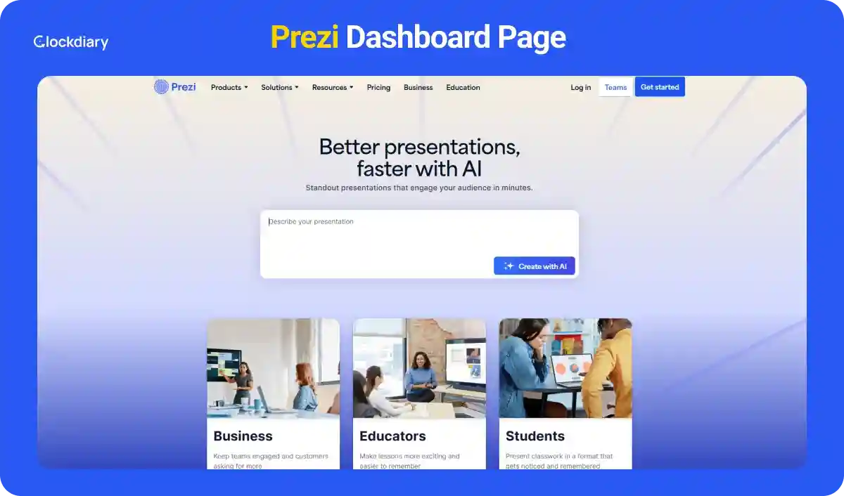 Prezi Dashboard Page