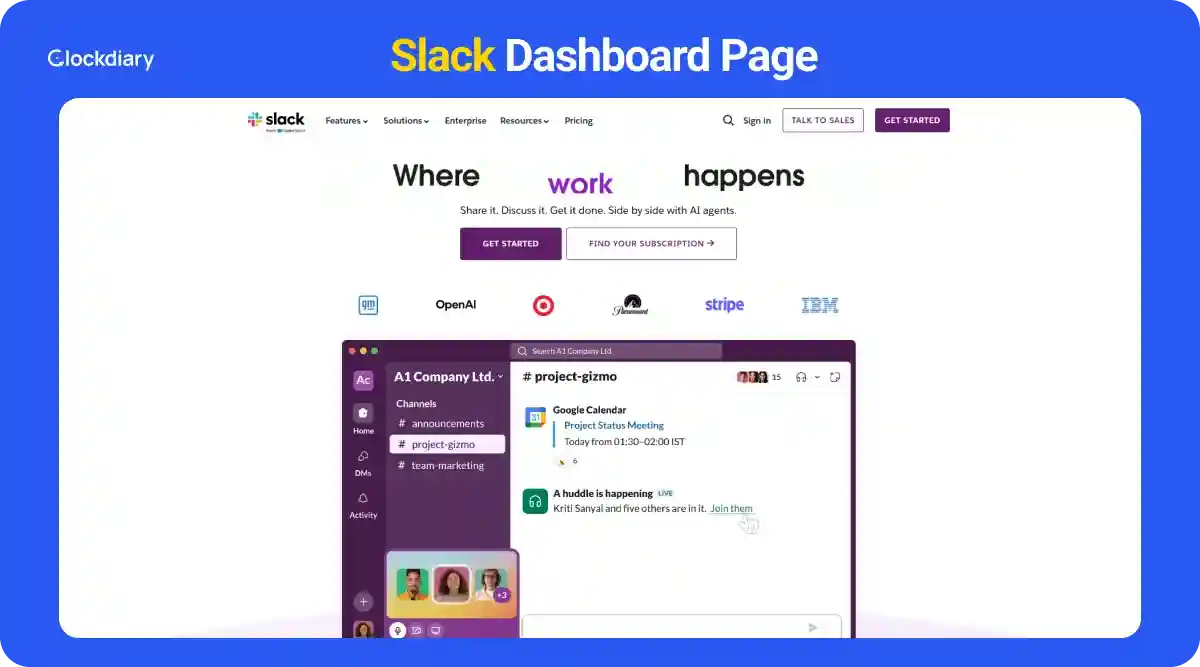 Slack Dashboard Page
