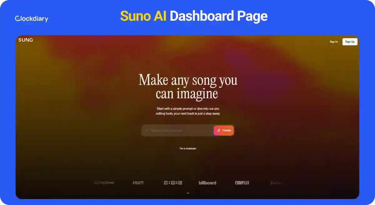 Suno AI Dashboard Page