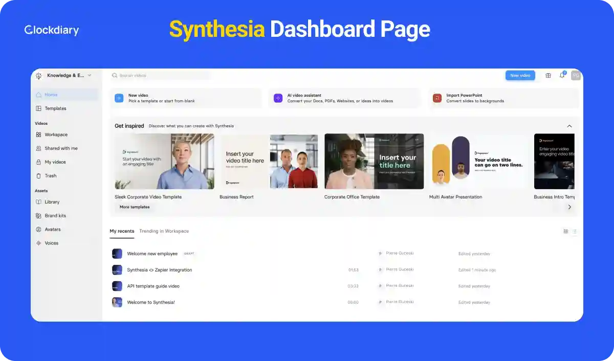 Synthesia Dashboard Page