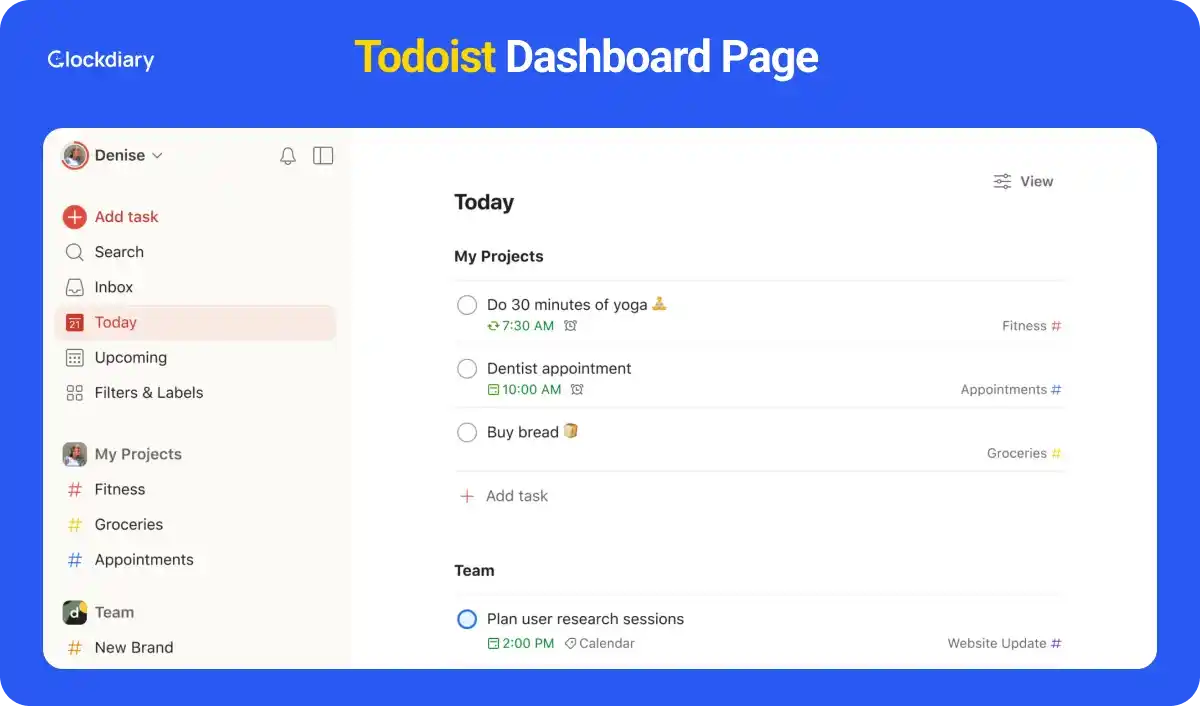 Todoist Dashboard Page